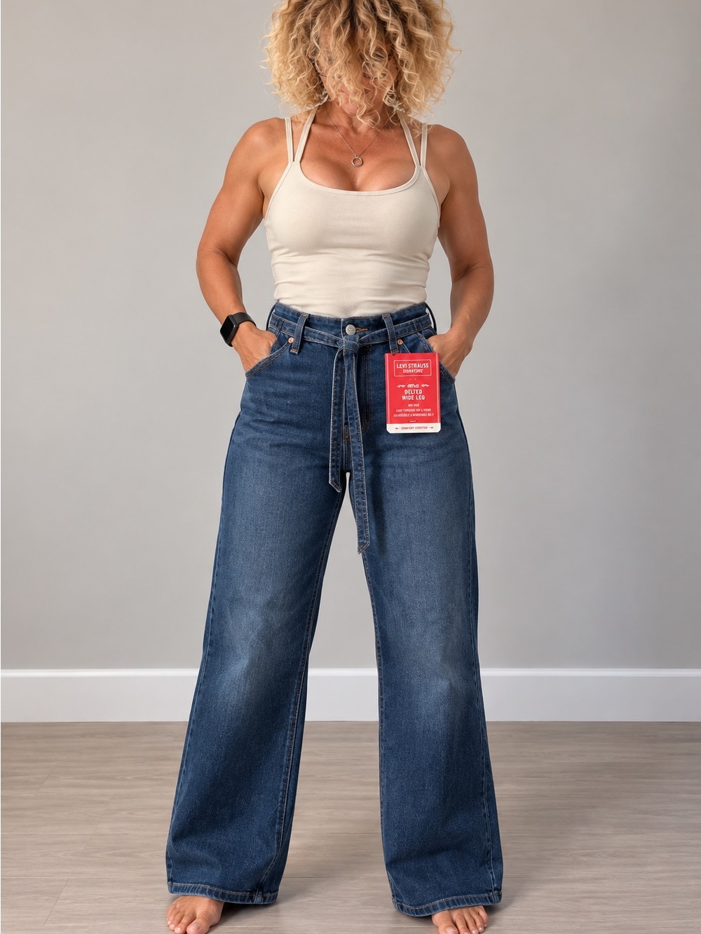 Levi's Dark Blue Wide Leg Jeans with Self-Tie Belt